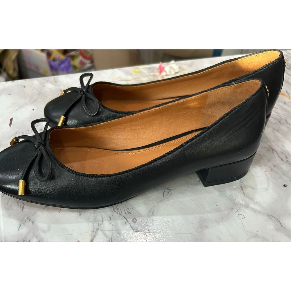 TORY BURCH Brooke Bow 25MM Perfect Black Ballet Nappa Leather Heels Shoes sz 6 - Picture 5 of 5